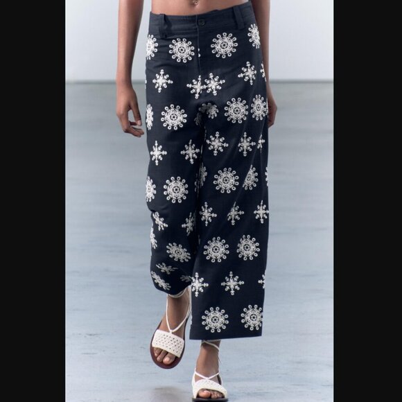 Zara Contrast Embroidered Culottes ZW Collection Size XS - Picture 1 of 14